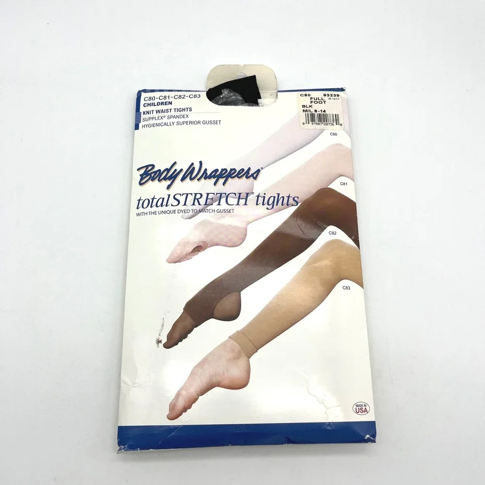 Body Wrappers Total Stretch Tights Children Knit Waist Full Foot BLK‎ MC/LC